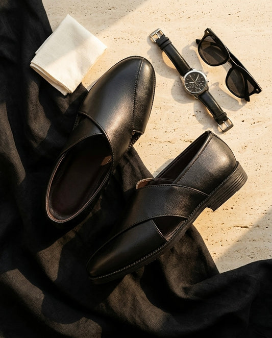 Rayan (Black Ethnic Leather Sandals)