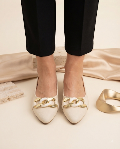 Synthia White Belly Flats