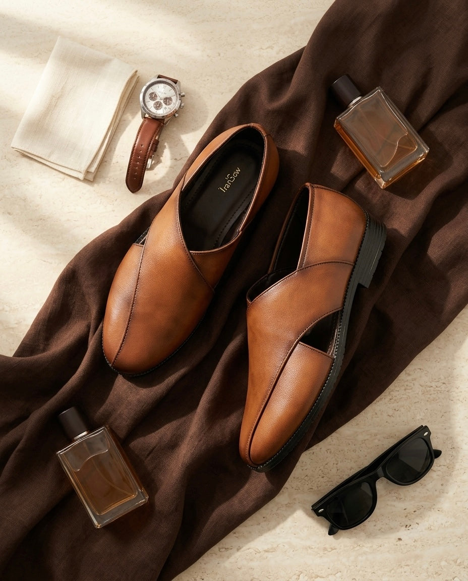 Rayan (Tan Ethnic Leather Sandals)
