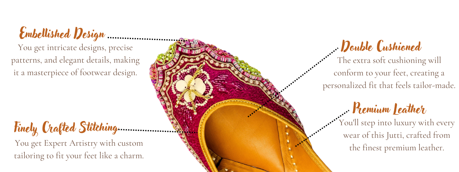 Featuring highlights of boom magenta punjabi jutti for ladies by tradsew