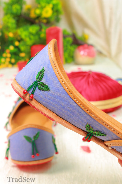 Cherry embroidery designer denim punjabi jutti for women