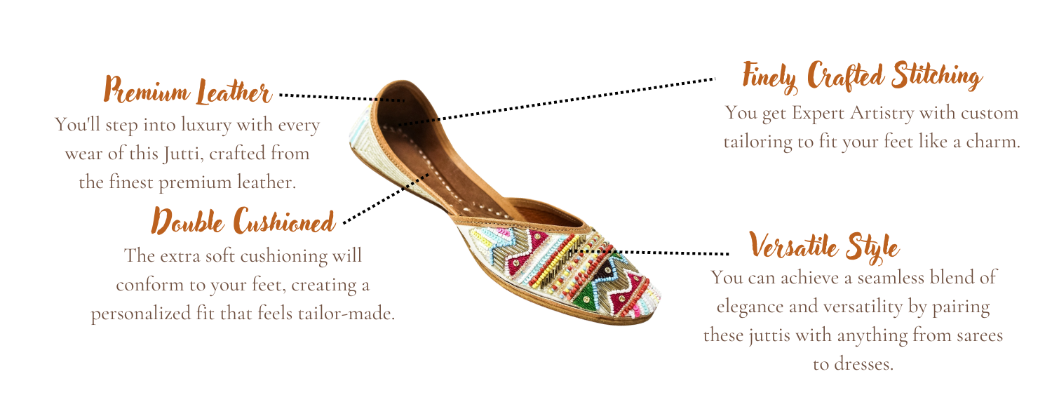 Featuring highlights of Dhriti multicolour punjabi jutti for ladies by tradsew
