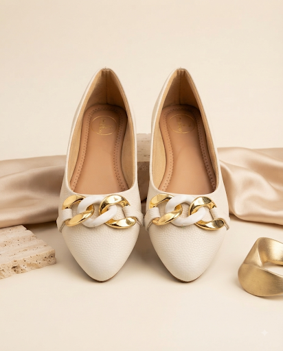 Synthia White Belly Flats