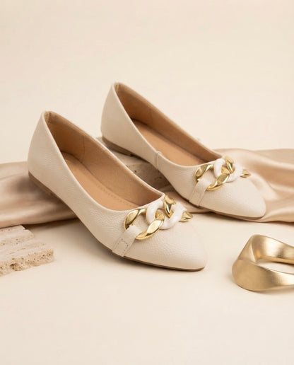 Synthia White Belly Flats