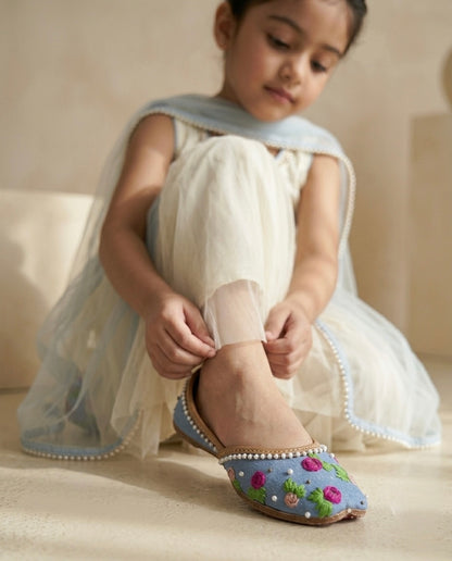 Denim Floral Kids Jutti