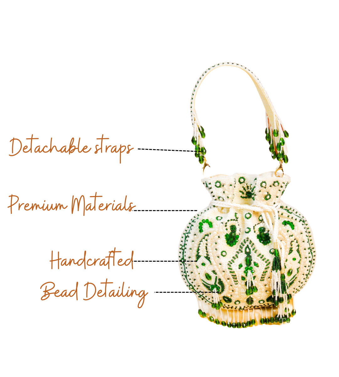 Features of Lyla white handcrafted designer potli for women