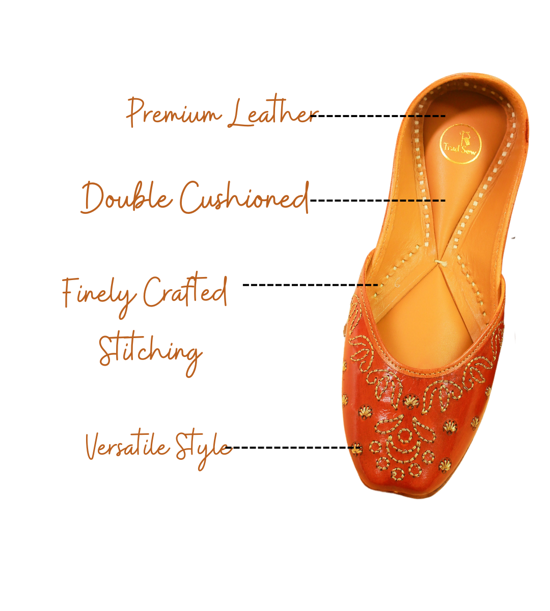 features of Mohini brown leather Punjabi jutti for  women  by tradsew