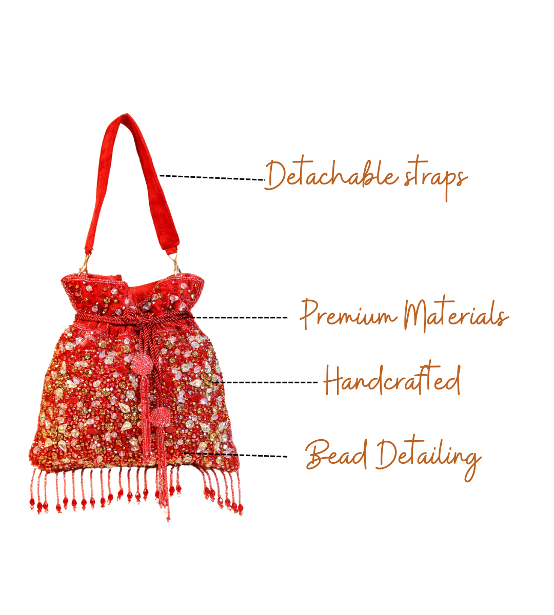 Features of Sanvi Bliss Red Handcrafted Designer Potli for women