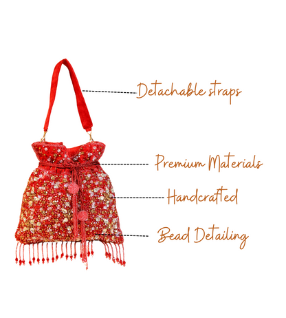 Features of Sanvi Bliss Red Handcrafted Designer Potli for women