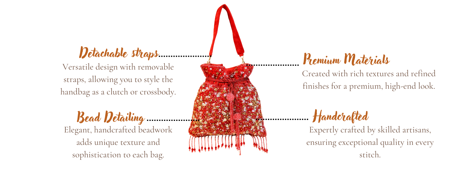 Features of Sanvi Bliss Red Handcrafted Designer Potli for women