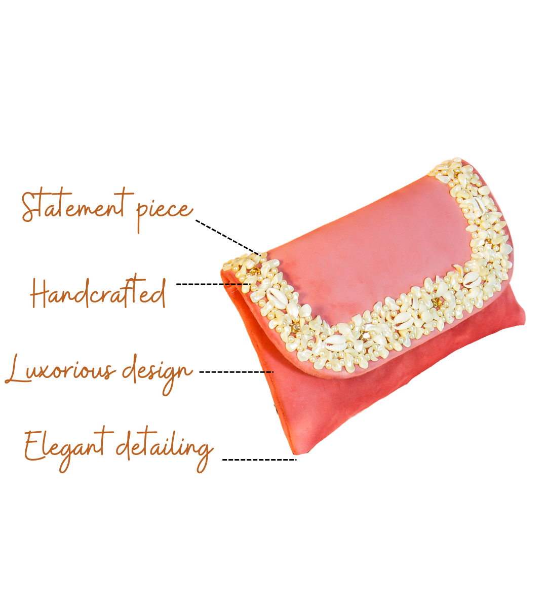 Features of Shibana Pink Handcrafted Designer Flapbag for Women