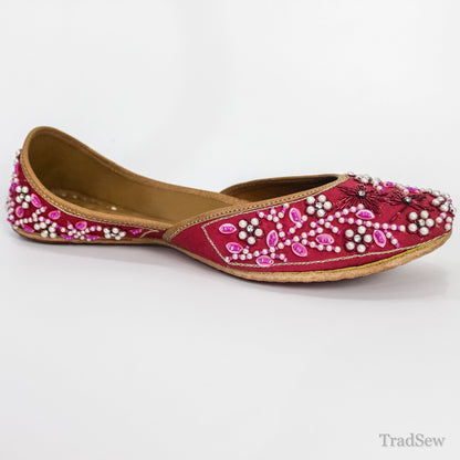 Fuchsia Fantasy Beaded Juttis by Tradsew