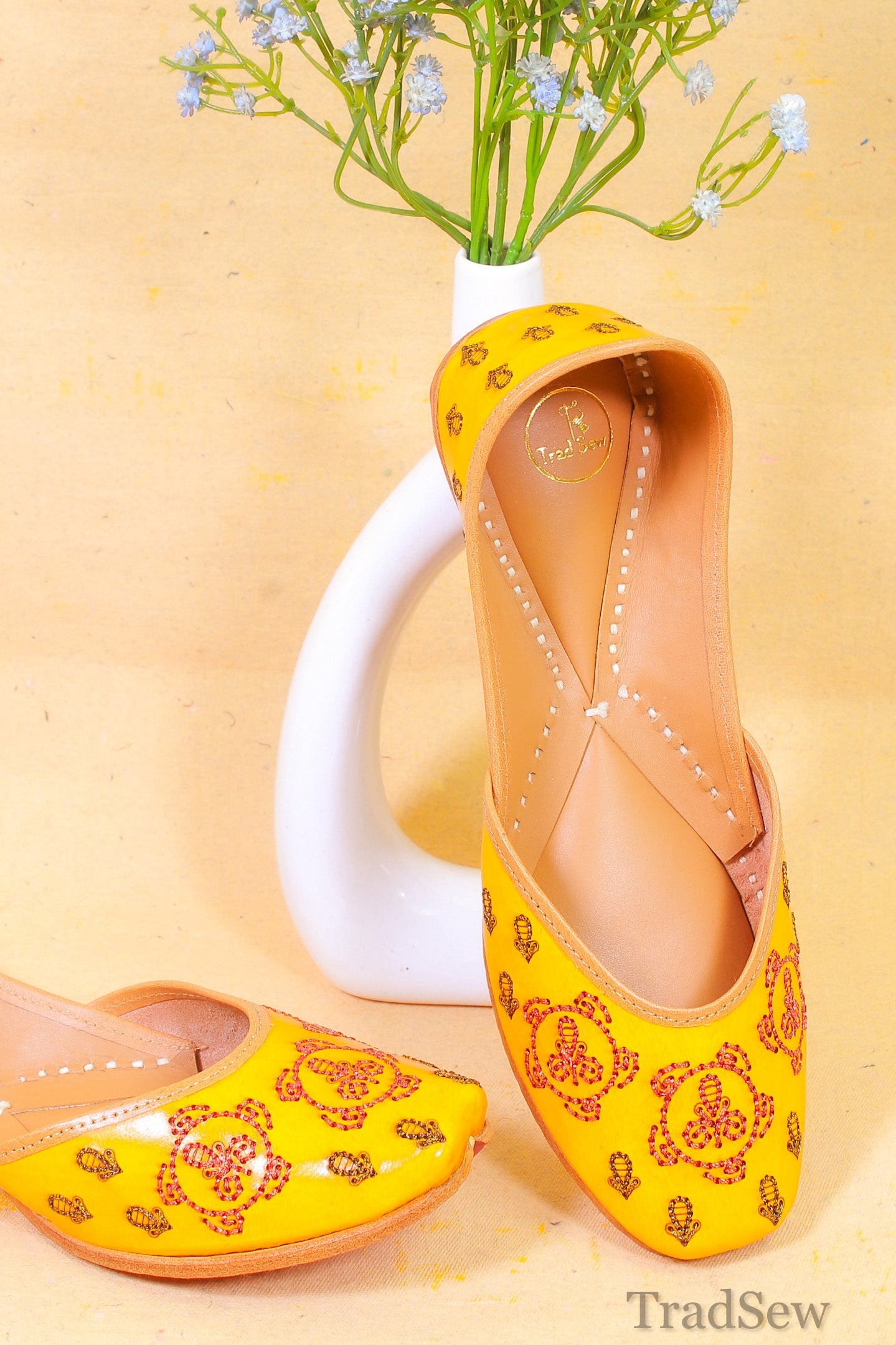 Heer Yellow pure leather Punjabi jutti for women