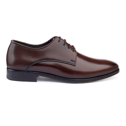 Brown leather dress shoe on a white background