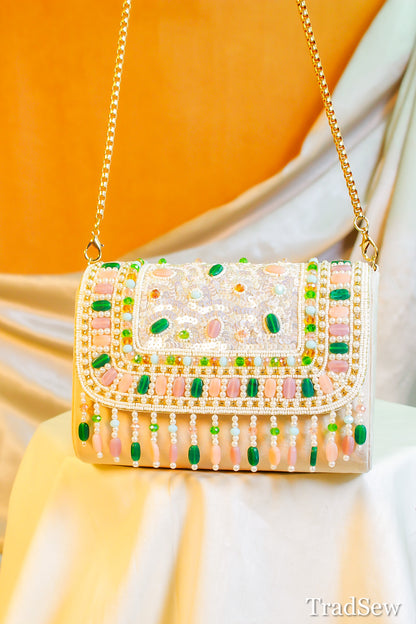 Kuhi Beige handcrafted Designer handbag for women