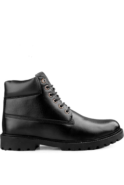 Black leather boot on a white background