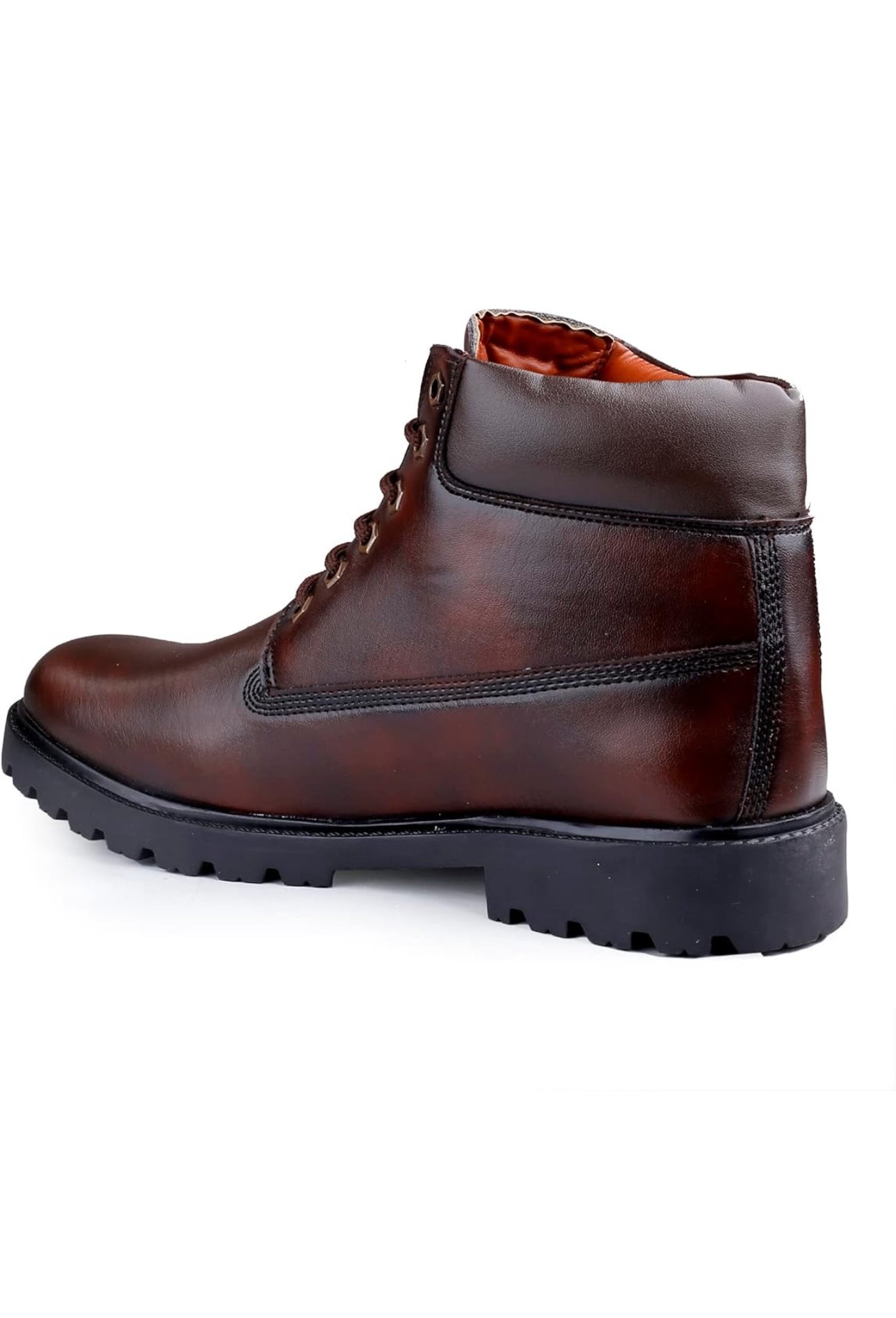 Brown leather boot on a white background