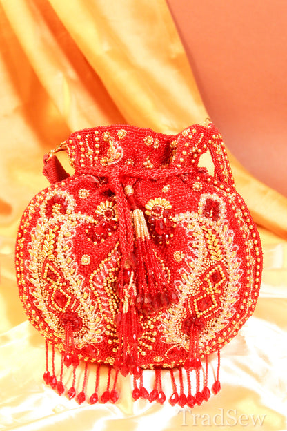 Lyla Maroon Handcrafted Designer Potli for women