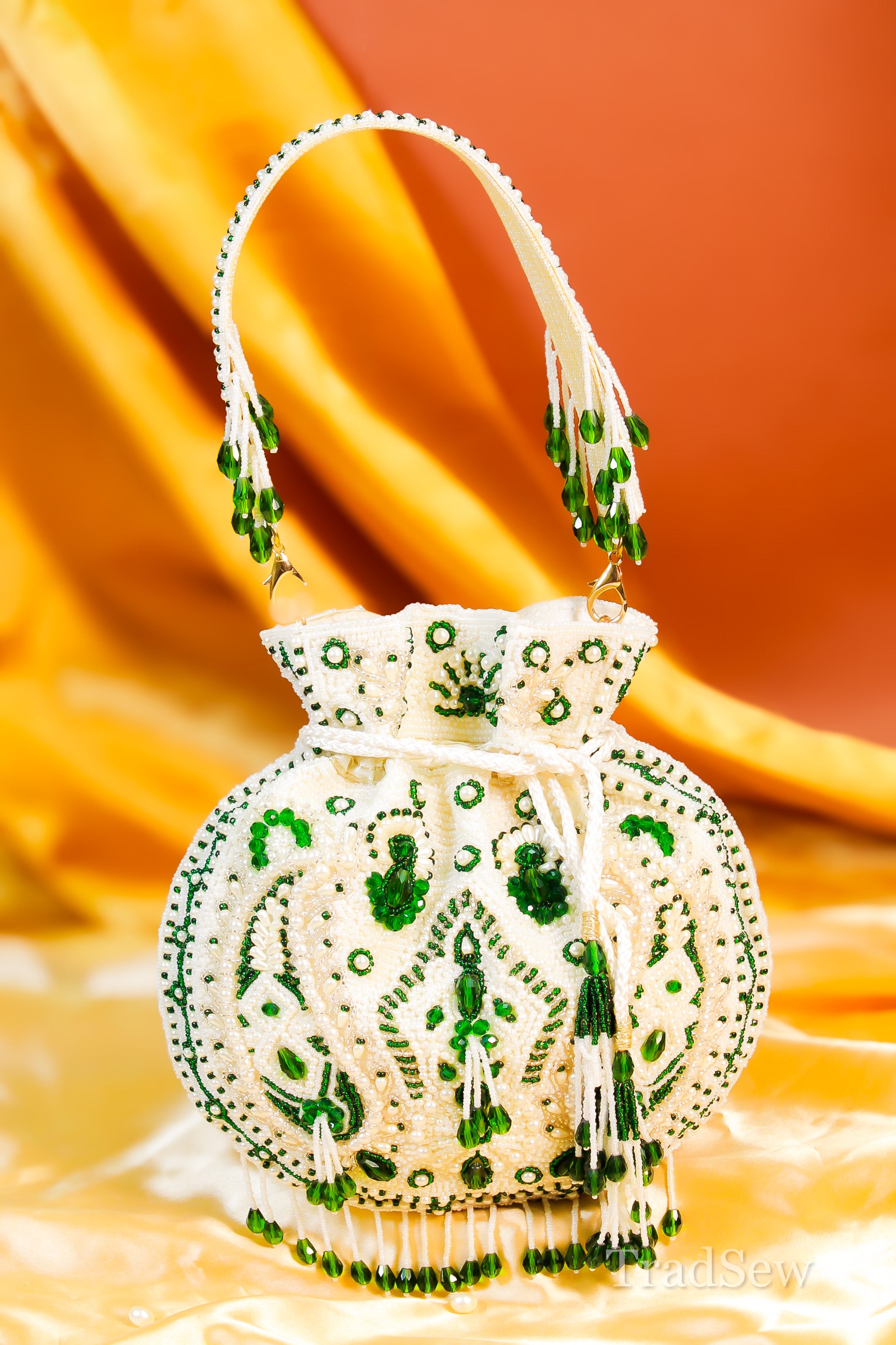 Lyla white handcrafted designer potli for women