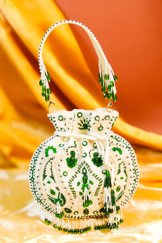 Lyla white handcrafted designer potli for women