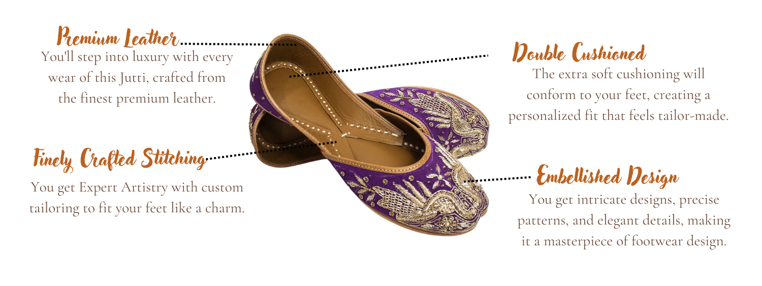 Featuring highlights of Mayur purple punjabi jutti for ladies by tradsew