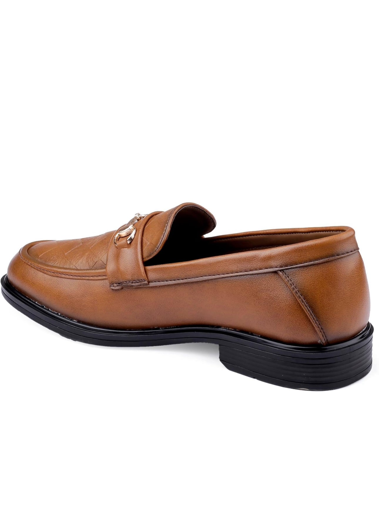 Brown leather loafer shoe on a white background