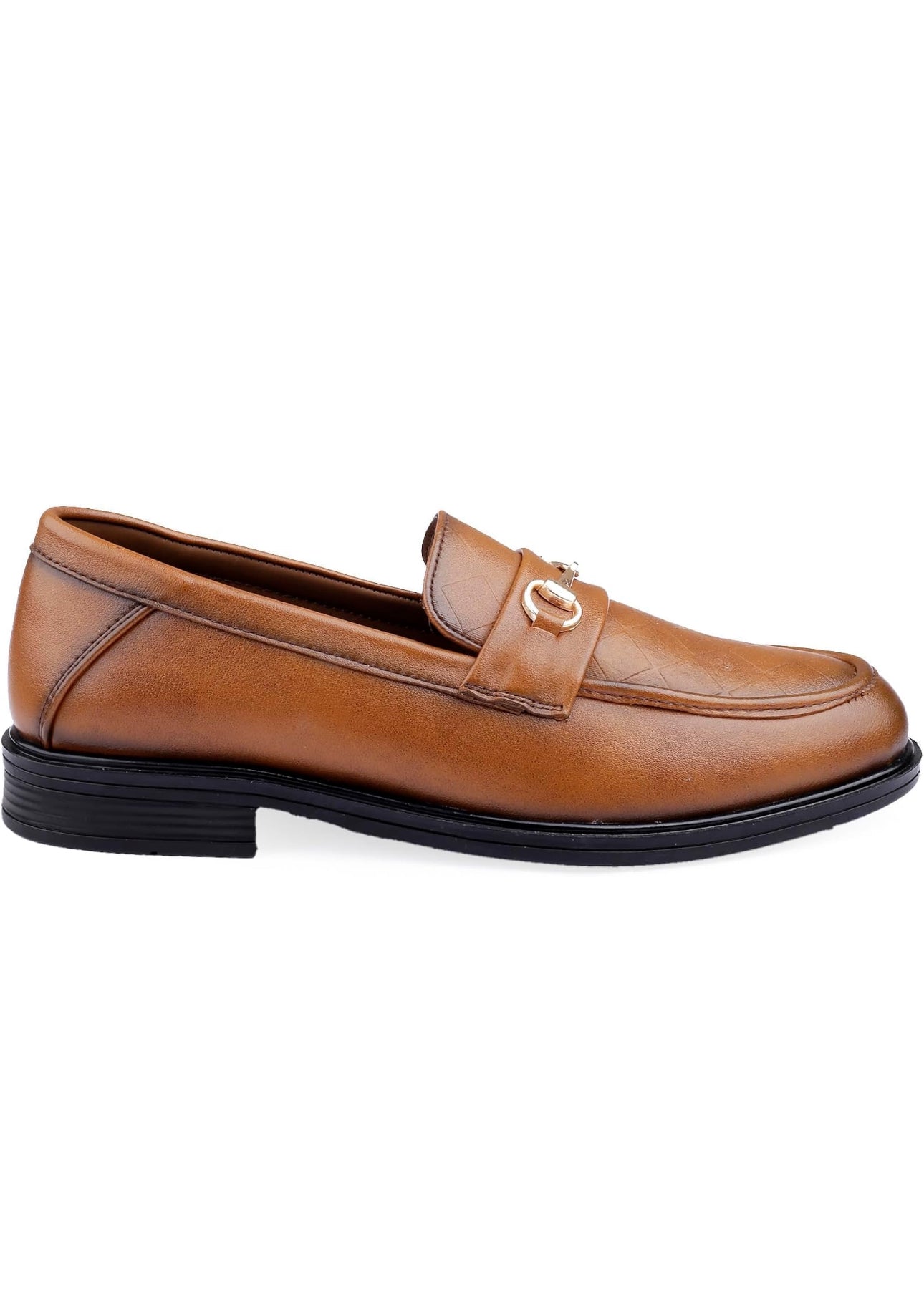 Brown leather loafer shoe on a white background