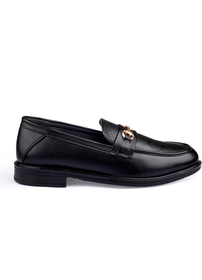 Black loafer shoe on a white background