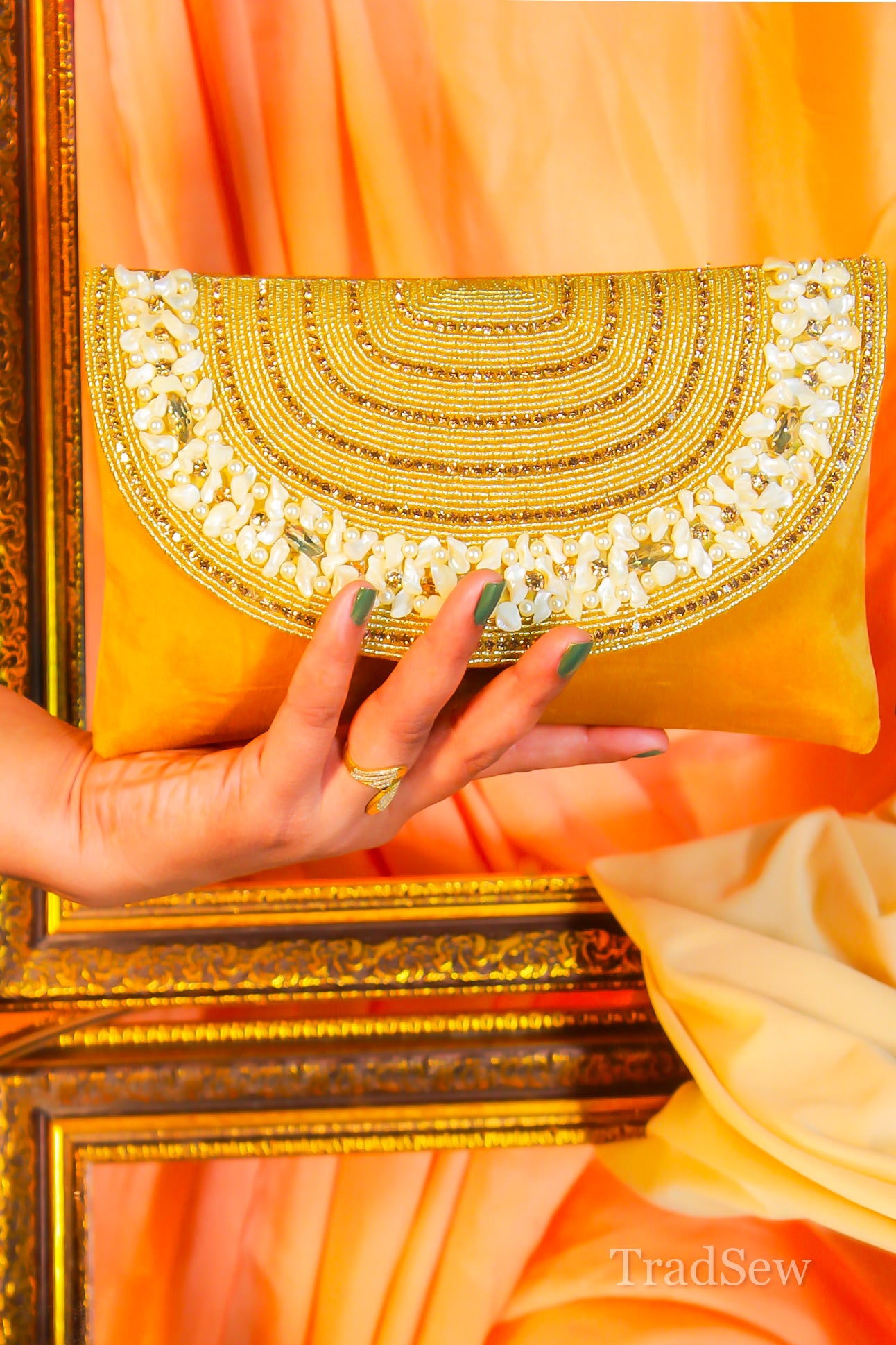 Naaz Yellow Handcrafted Designer Flapbag for Women