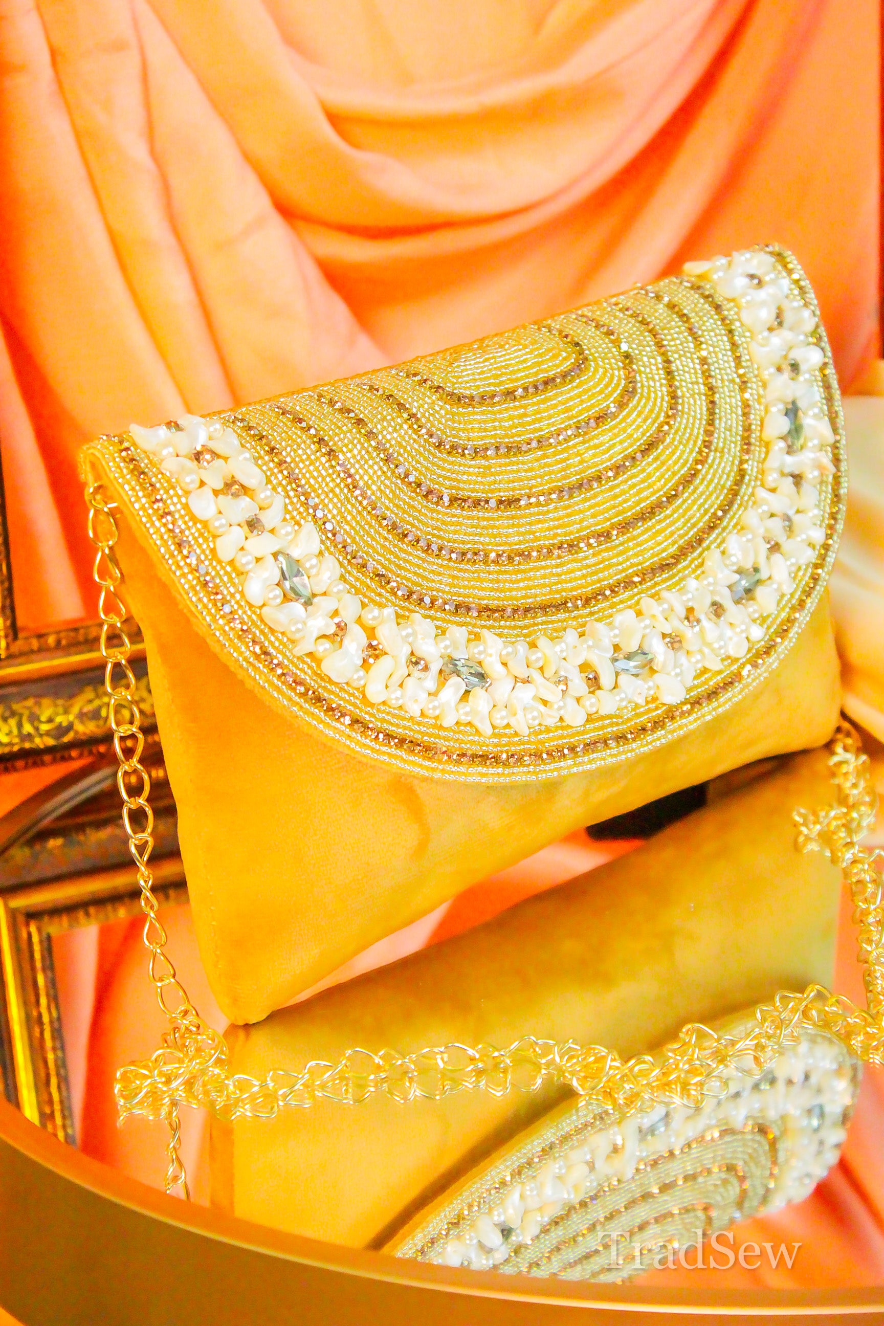 Naaz Yellow Handcrafted Designer Flapbag for Women