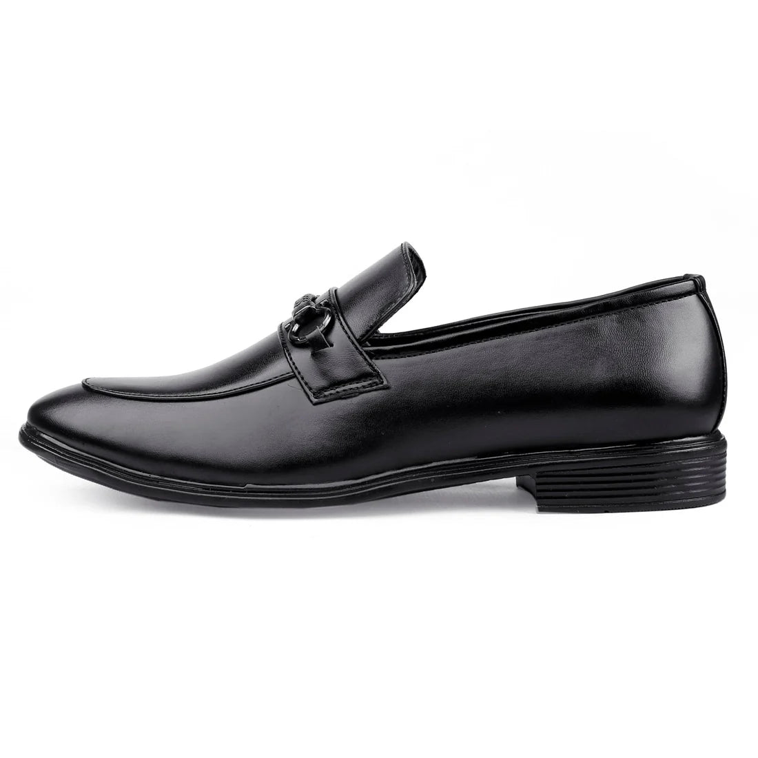 Black dress shoe on a white background
