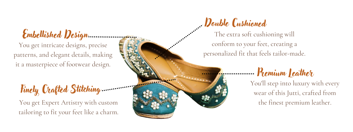 Featuring highlights of ornate green punjabi jutti for ladies by tradsew