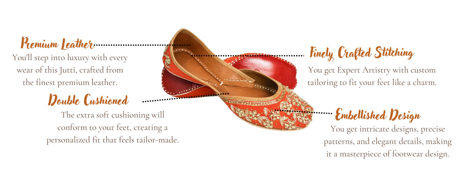 Featuring highlights of Palak orange & gold punjabi jutti for ladies by tradsew