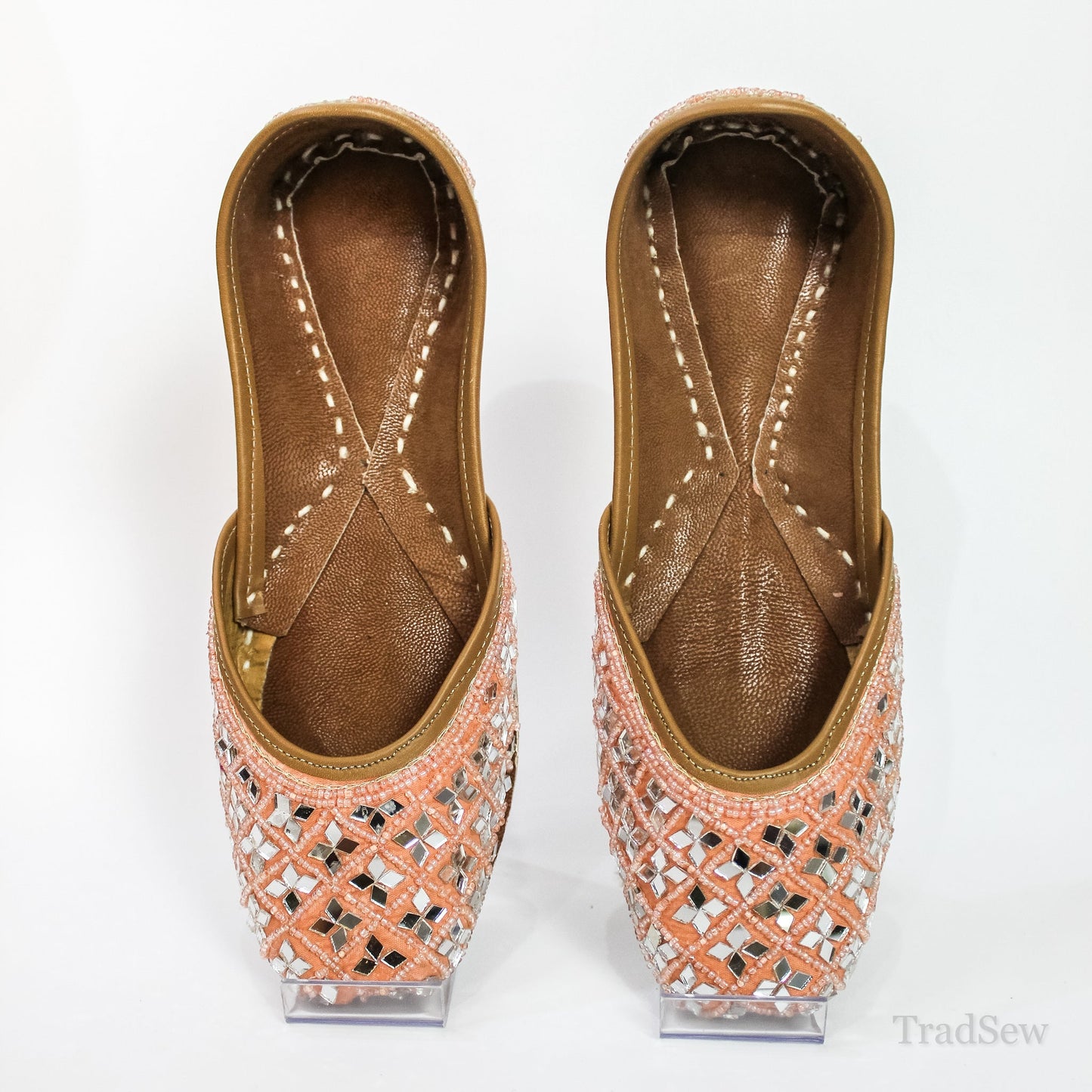 Peach Glam Mirrorwork Jutti by Tradsew