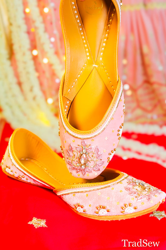 Preet Pink Velvet Bridal Punjabi jutti for women
