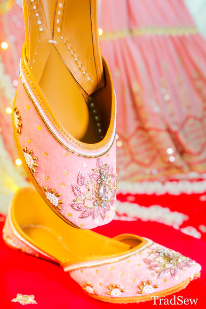 Preet Pink Velvet Bridal Punjabi jutti for women