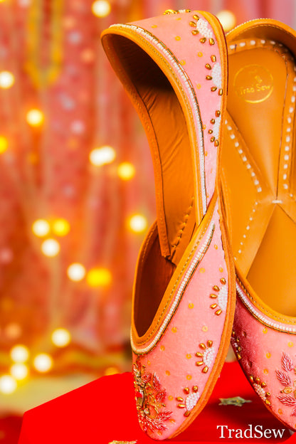Preet Pink Velvet Bridal Punjabi jutti for women