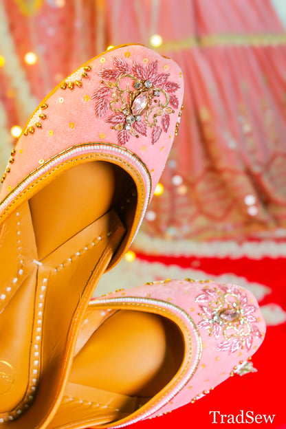 Preet Pink Velvet Bridal Punjabi jutti for women