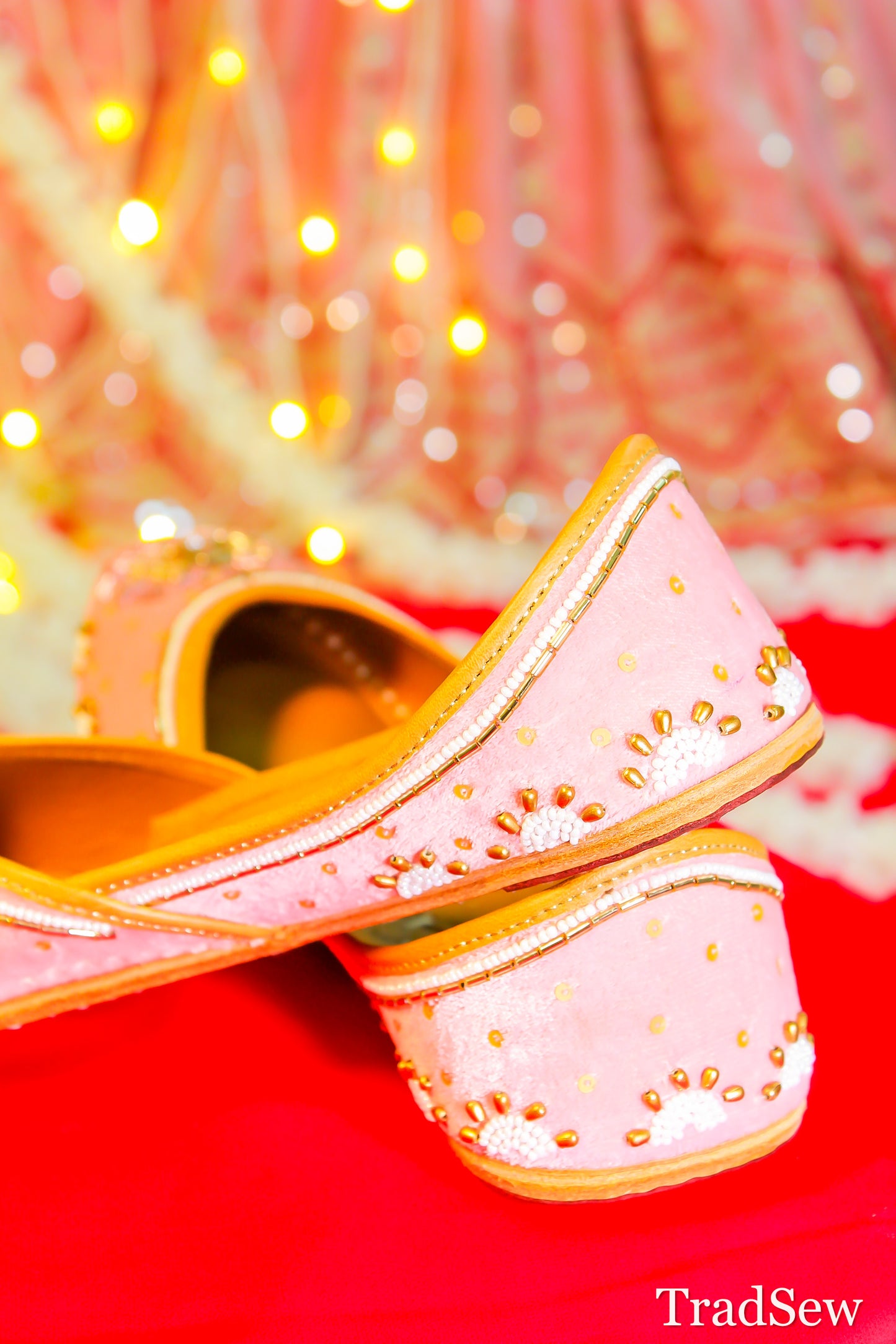 Preet Pink Velvet Bridal Punjabi jutti for women