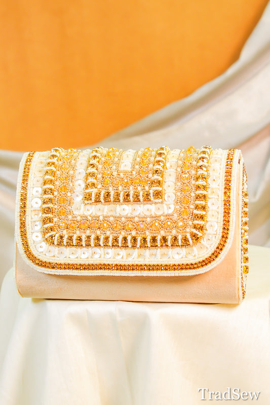 Prisha Beige Handcrafted Designer Handbag for Women
