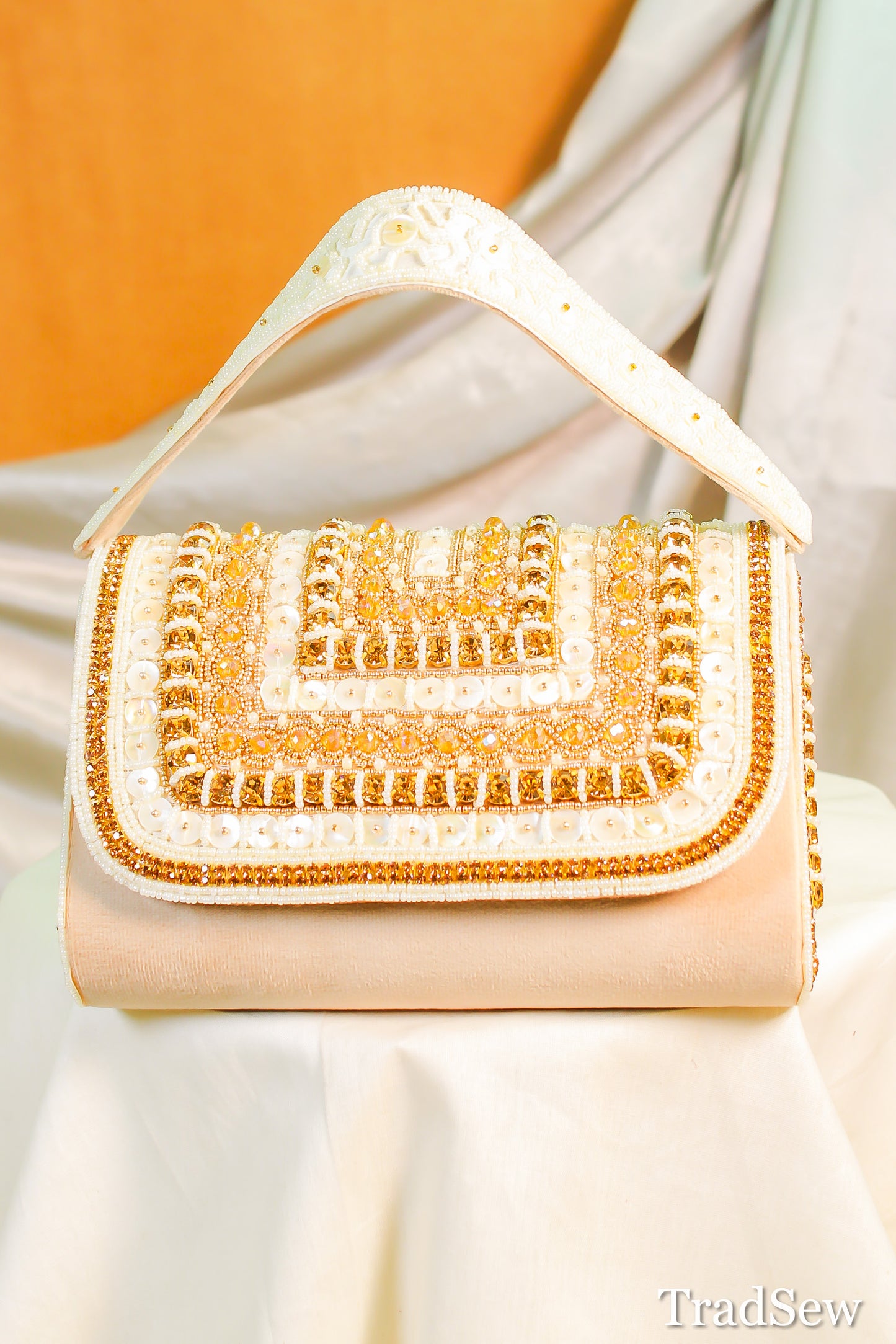 Prisha Beige Handcrafted Designer Handbag for Women
