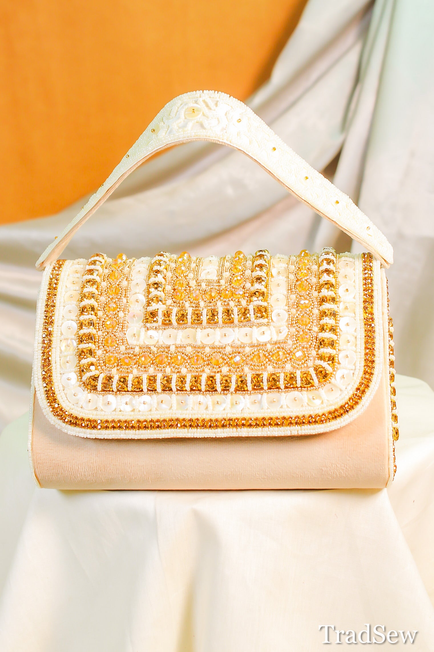 Prisha Beige Handcrafted Designer Handbag for Women