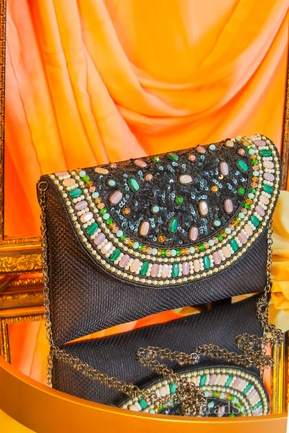 Riva Black Handcrafted Designer Flapbag for Women