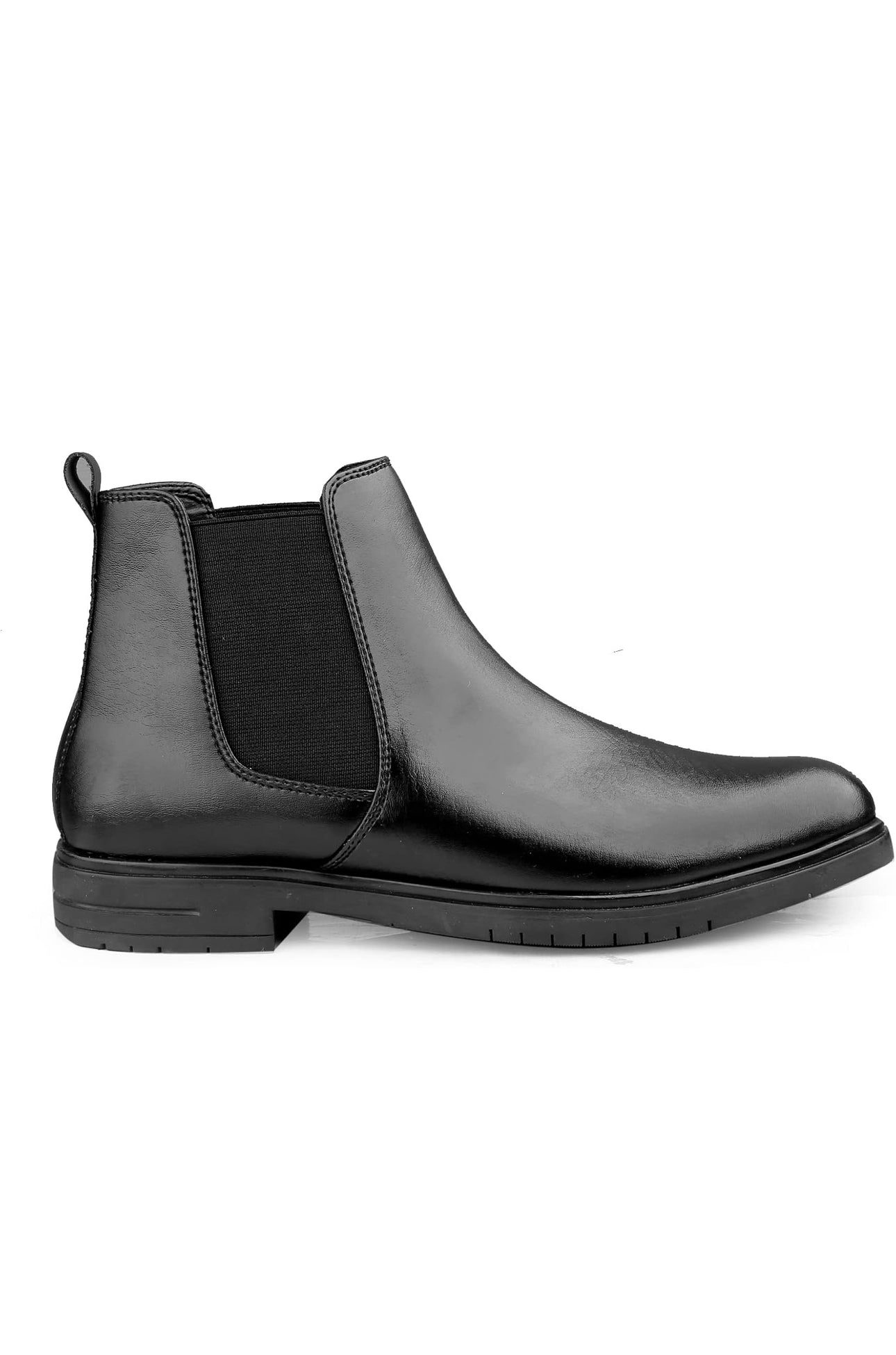 Black Chelsea boot on a white background