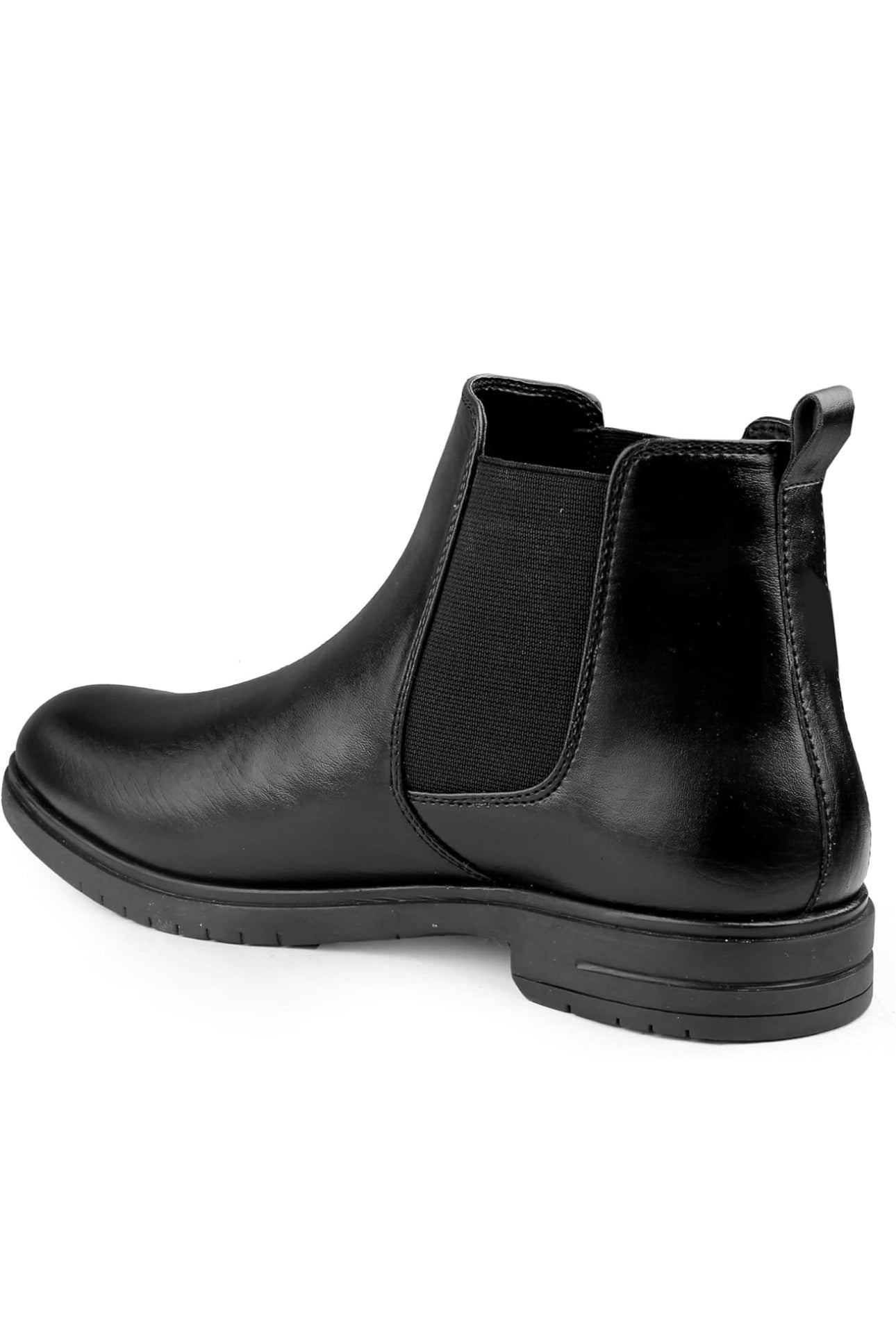 Black leather Chelsea boot on a white background