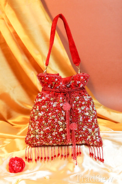 Sanvi Bliss Red Handcrafted Designer Potli for women