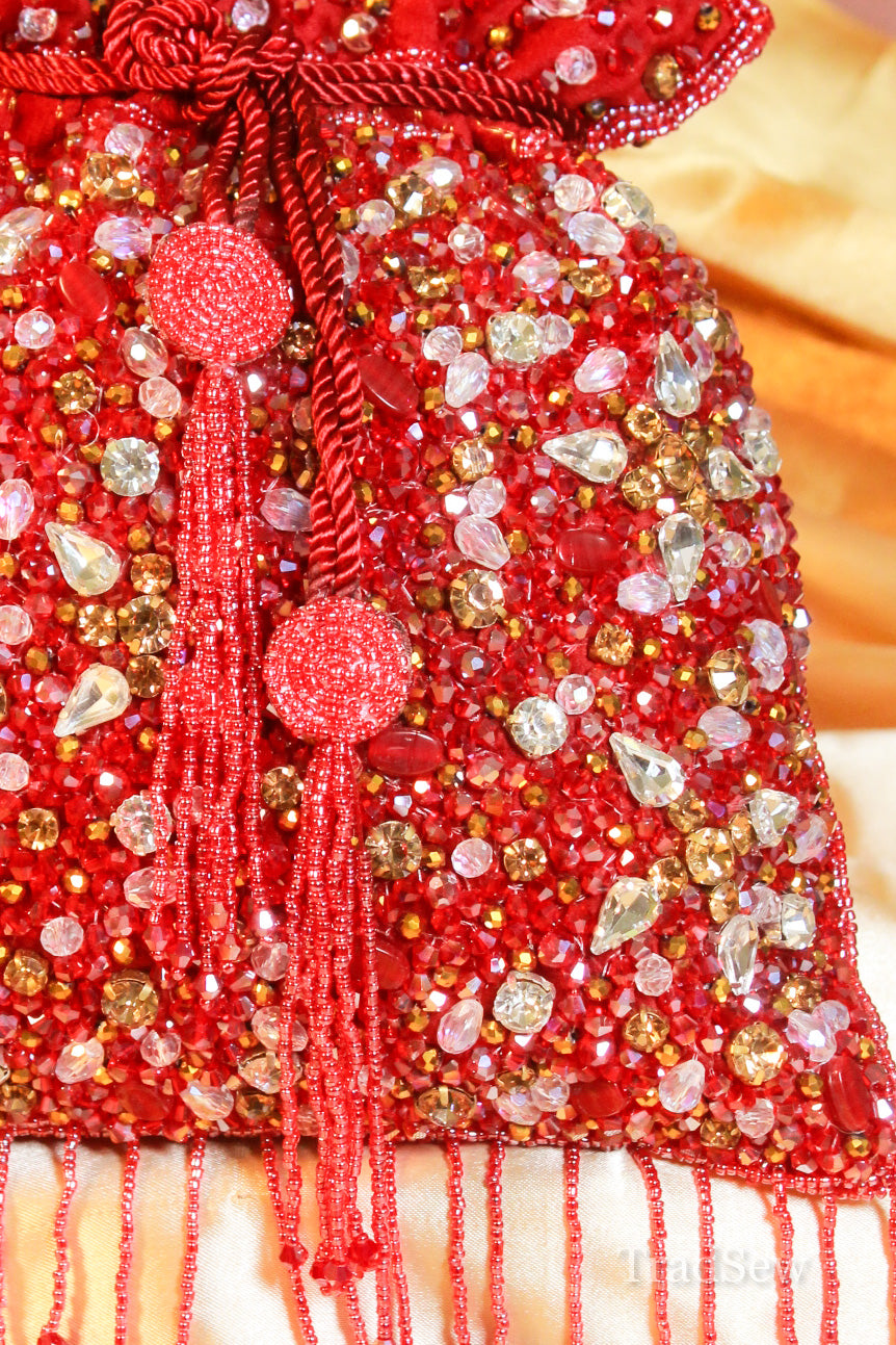 Sanvi Bliss Red Handcrafted Designer Potli for women