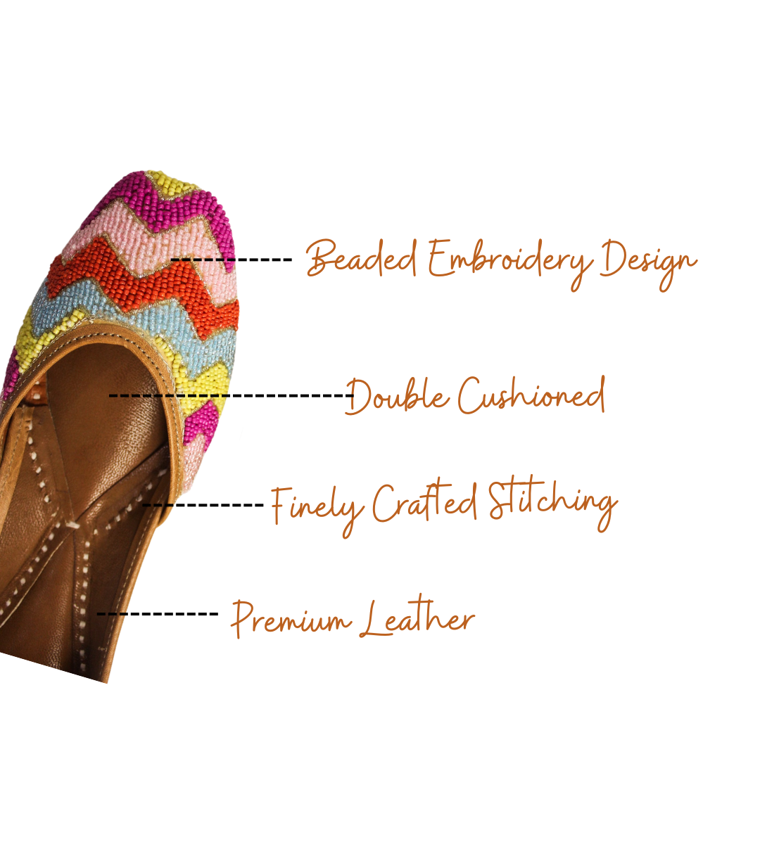Featuring highlights of satrangi chevron punjabi jutti for ladies by tradsew
