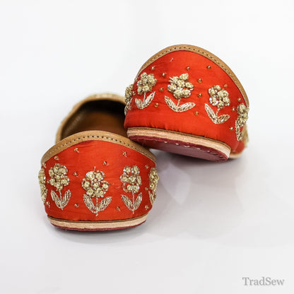 Traditional Red & Gold Ornate Leather Juttis by Tradsew