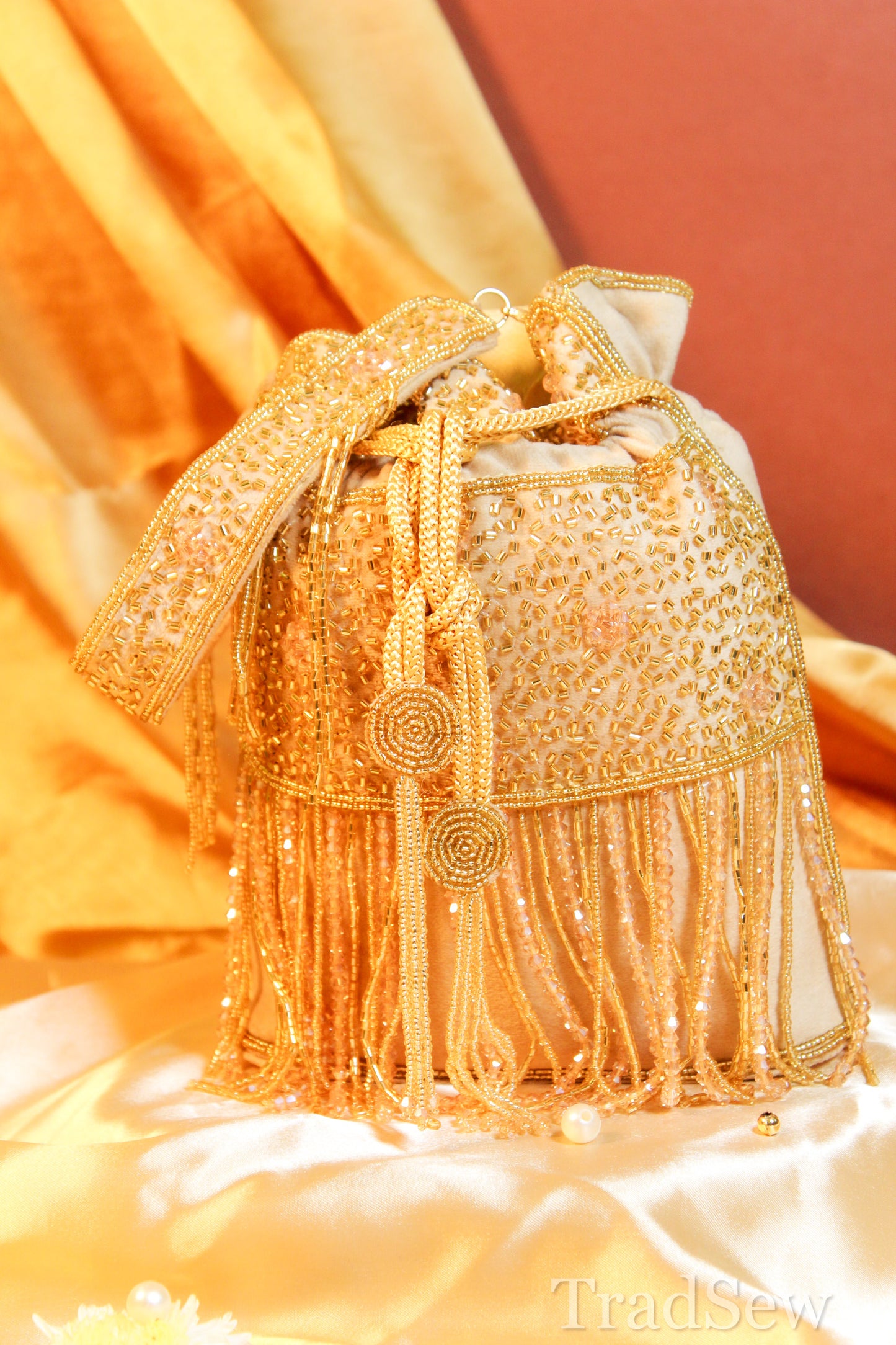 Trisha Peach Designer Handcrafted Potli For Women